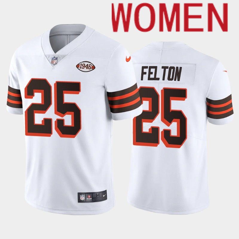 Women Cleveland Browns 25 Felton Nike White 1946 Collection Alternate Game NFL Jersey